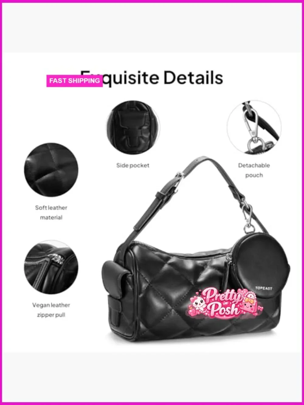 Vegan Leather Quilted Hobo Crossbody Bag With Adjustable Strap